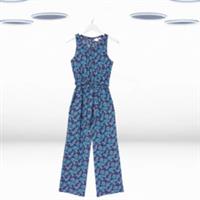 Ex Fat Face Womens Sleeveless Floral Jersey Jumpsuit in BLue Mix - 18 Regular