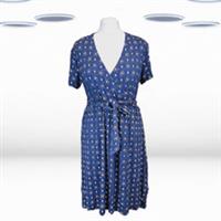 Ex Fat Face Women's Short Sleeve Printed Geo Wrap Jersey Dress - Blue Mix - 12 Regular