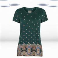 Ex Fat Face Womens Short Sleeve Opulent Border Tee in Green - 6 Regular