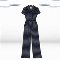 Ex Fat Face Women's Stripe Linen Blend Jumpsuit in Navy (Defect) WITHOUT BELT - 20 Short