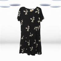 Ex Fat Face Women's Short Sleeve Silhouette Ditsy Simone Dress in Black Floral - 8 Regular