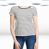 Ex Fat Face Womens Organic Cotton Short Sleeve Breton T-Shirt in Ivory/Navy - 12 Regular