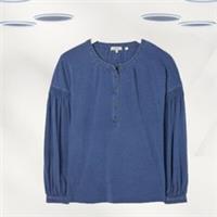 Ex Fat Face Womens Long Sleeve Henley Top in Indigo Blue (Defect) - 16 Regular