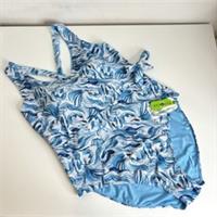 Fat Face Swimming Costume Wave Wrap Swimsuit UK 22 Tummy Control Blue White - 22 Plus