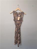 BNWT Ladies' FAT FACE Purple Geometric Print Belted Dress UK 14 EUR 42 - CG C70