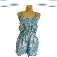 Ex Fat Face Women's Sleeveless Linen Blend Marine Playsuit in Green (Defect) - 12 Regular