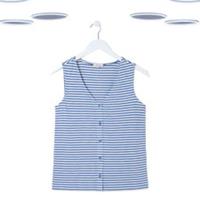 Ex Fat Face Womens Sleeveless Stripe Button Tank in Blue (Defect) - 8 Regular