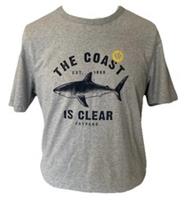 FAT FACE NEW T-SHIRT, GREY COTTON SHARK PRINT SHORT SLEEVE TEE TOP - MEN's L - L Regular