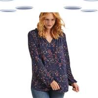 Ex Fat Face Women's Long Sleeve Floral Meadow Longline Blouse - Navy (Defect) - 12 Regular
