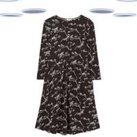 Ex Fat Face Women's 3/4th Sleeve Painted Bird Jersey Dress - Black (Defect) - 14 Regular