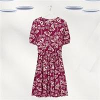 Ex Fat Face Women's Puff Sleeve Floral Jersey Dress in Purple Floral - 10 Regular