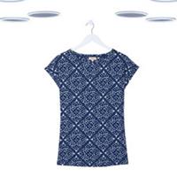 Ex Fat Face Womens Short Sleeve Tile Print Graphic T-Shirt in Blue - 12 Regular
