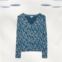 Ex Fat Face Women's Ikat Long Sleeve Top In Teal Green - 14 Regular