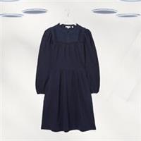 Ex Fat Face Women's Dress Navy Long Sleeve Detailed Lace Jersey (Defect) - 14 Regular