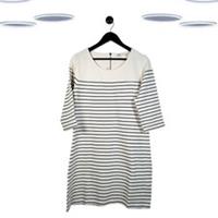 Ex Fat Face Women's Sweat Dress Ivory 3/4 Sleeve Back Zip Stripe - 12 Regular