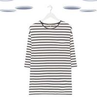 Ex Fat Face Women's Longline Top White Navy Leena Stripe 3/4 Sleeves - 12 Regular