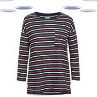 Ex Fat Face Women's T-Shirt Red Harriet Stripe Front Pocket Long Sleeve - 12 Regular