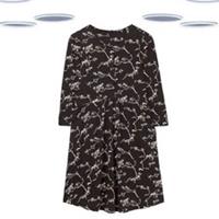 Ex Fat Face Women's Jersey Dress Black Painted Bird Nina Long Sleeve - 8 Regular