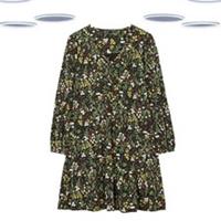 Ex Fat Face Women's Dress Black Mix Forest Fauna Jersey Floral - 6 Long