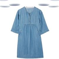 Ex Fat Face Women's Denim Dress Blue Andi Chambray 3/4 Sleeve - 6 Regular