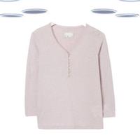 Ex Fat Face Women's Lounge T-Shirt - Henley Pyjama Top Long Sleeve Lilac - 6 Regular