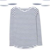Ex Fat Face Womens Breton T-Shirt Ivory Organic Cotton Long Sleeve Striped - 12 Regular