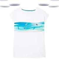 Ex Fat Face Women's T-Shirt White Short Sleeve Surf Graphic Cotton - 10 Regular