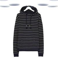 Ex Fat Face Men's Hoodie Navy Blue Stripe Pullover Cotton Long Sleeve - 3XL Regular