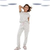 Ex Fat Face Women's Pyjama Leggings Grey Marl Rabbit Print Lounge Tapered - L Regular