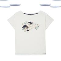 Ex Fat Face Women's Pyjama Top - Always Dreaming Graphic Jersey Ivory Size 6 - 6 Regular