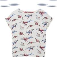 Ex Fat Face Womens Pyjama Top Ivory Wilson Whale Print Cotton (Defect) - L Regular