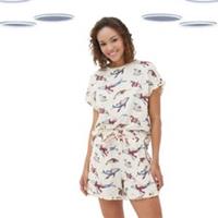 Ex Fat Face Womens Pyjama Shorts Ivory Wilson Whale Print Cotton (Defect) - S Regular