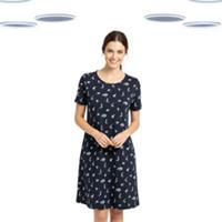 Ex Fat Face Women's Simone Dress - Bird Printed Jersey Blue Mix Size 12 (Defect) - 12 Regular