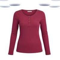 Ex Women's Fat Face T-shirt - Long Sleeve Henley Lounge Burgundy - 8 Regular