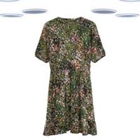 Ex Fat Face Women's Dress - Shirred Wasit Scattered Print Green - 12 Regular