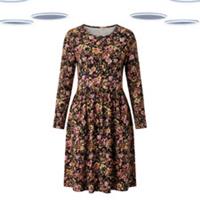 Ex Fat Face Women's Dress - Floral Print Jersey Long Sleeve Buttons Black Mix - 12 Regular