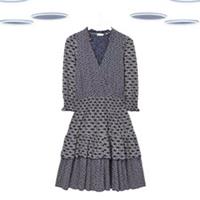 Ex Fat Face Women's Jersey Dress - 3/4th Sleeve Geo-patch Print Tiered Navy - 14 Regular