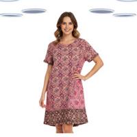 Ex Fat Face Women's Simone Dress - Patch Printed Jersey Pink Mix Size 12 - 12 Regular