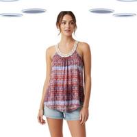 Ex Fat Face Women's Vest- Sleeveless Aztec Print Crochet Detail Red (Imperfect) - 10 Regular