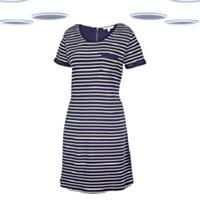 Ex Fat Face Women's Tunic Dress - Striped Short Sleeve Knitted Navy - 6 Regular