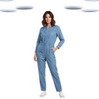 Ex Fat Face Women's Jumpsuit - Chambray Long Sleeve Button Detail Blue (Defect) - 16 Regular