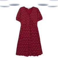 Ex Fat Face Women's Dress Red Batik Posy Short Sleeve Wrap Viscose - 12 Regular