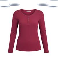 Ex Women's Fat Face T-shirt - Long Sleeve Henley Lounge Burgundy - 14 Regular