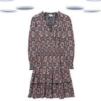 Ex Fat Face Women's Dress Mix Brown Long Sleeve Ikat Geo Print - 12 Long