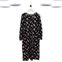 Ex Fat Face Women's Midi Dress Black Long Sleeve Cotton Floral (Size 12) - 12 Regular