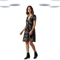 Ex Fat Face Women's Dress Black Short Sleeve Fall Floral Cotton (Size 12) - 12 Regular