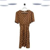 Ex Fat Face Women's Dress Brown Short Sleeve Floral Belted (Size 12) - 12 Regular