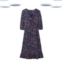 Ex Fat Face Women's Dress - Long Sleeve Patchwork Floral Jersey Navy Mix - 8 Regular