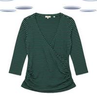 Ex Fat Face Top - Stripe Wrap Ruched Quarter Sleeve Green Mix Size 12 - 12 Regular