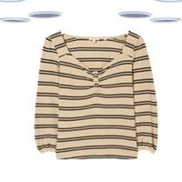 Ex Fat Face Womens Henley Top - 3/4 Sleeve Striped Beige (Defect) - 12 Regular